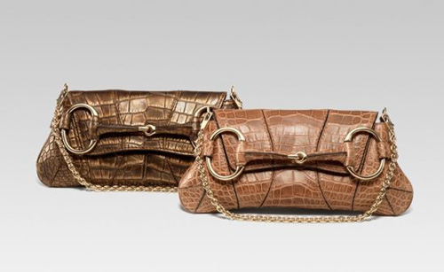 Gucci-1921系列鳄鱼皮饰金属链手提包