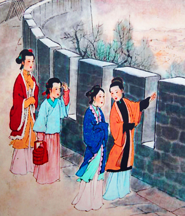 在江苏省南京市的金陵民俗馆展出的金陵民俗图画。在古代，深闺中的女子在中秋节的晚上可以出门夜游赏月。&nbsp;ICphoto 图